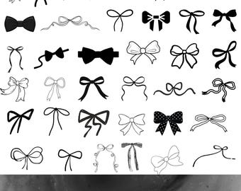 May include: Collection of black bow designs in various styles, including classic bow ties, decorative bows, and dotted bows. The image includes the text "BLACK BOW SVG JPG PNG DXF EPS".