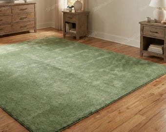 Solid Sage Green Tufted Area Rug Modern Handmade Rug for Living Room Bedroom
