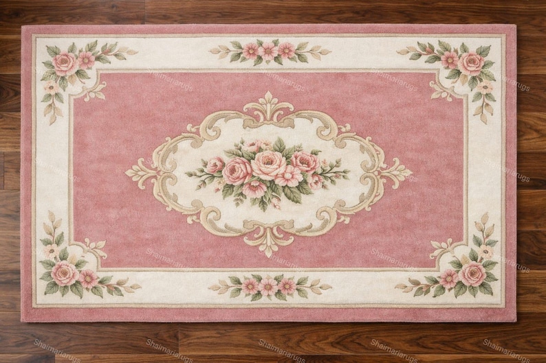 Hand Tufted Pink Floral Area Rug, Modern Vintage Rose Wool Carpet ...