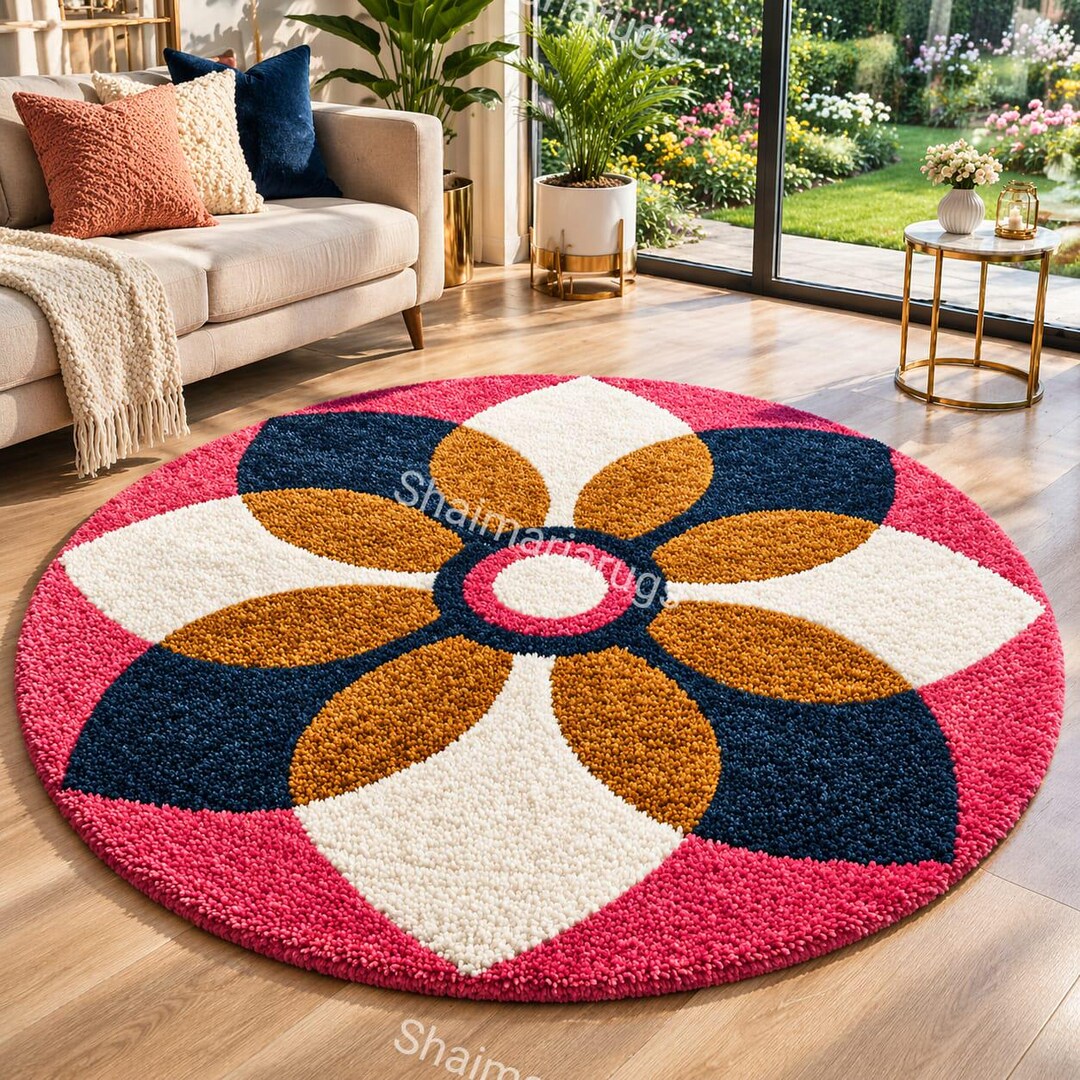 Round Hand Tufted Wool Rug, Floral Design Carpet, Modern Luxury Area ...