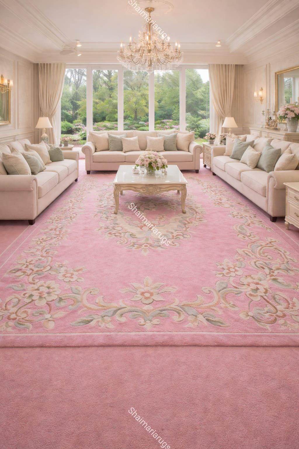 Hand Tufted Pink Wool Area Rug – Luxury Floral Living Room Carpet ...