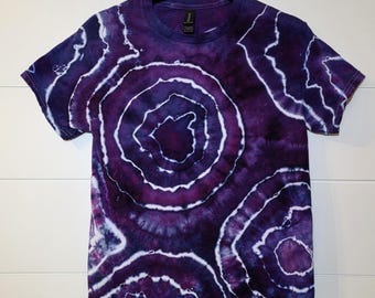 Small Men's Ice Dyed Tie Dye Shirt, Purple Geode Pattern.