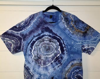 2XL Men's Ice Dyed T-Shirt - Blue Geode Pattern