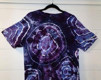 Large Men's Ice Dyed Tie Dye Shirt, Purple Geode Pattern.