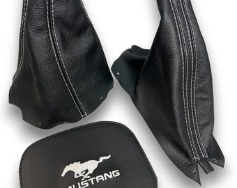 For Ford Mustang 1994 - 2004 Shift Ebrake boot set Real leather White Stitching