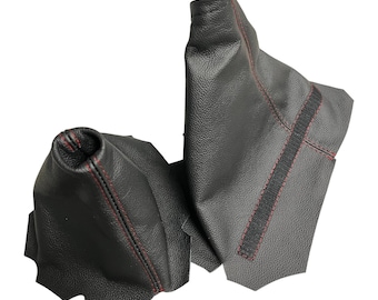 Leather E Brake & Shift Boot Cover for Chevy Corvette C5 (Red Stitching)