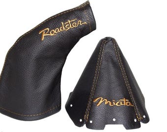 Mazda MX-5 MK1 Leather Shift and E Brake Boot: 'Miata' and 'Roadster' Embroidery