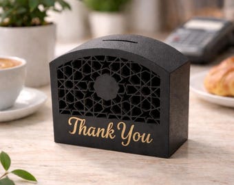 Caja de mostrador con propinas de bienvenida: una alternativa personalizada al tarro de propinas para cafeterías, pequeñas empresas e incluso