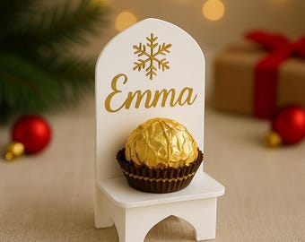 Porta chocolates navideños personalizado • Decoración de mesa con nombre personalizado • Soporte para bombones • Regalo para fiestas
