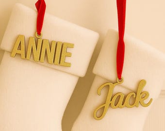 Etiqueta de nombre personalizada para calcetín navideño • Etiqueta de calcetín navideña personalizada • Etiqueta de nombre impresa en 3D • Adorno de nombre dorado • Etiqueta de regalo de Navidad