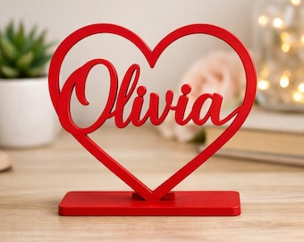 Decoración de corazón personalizada con nombre – Regalo de San Valentín personalizado de pie – Recuerdo romántico para escritorio