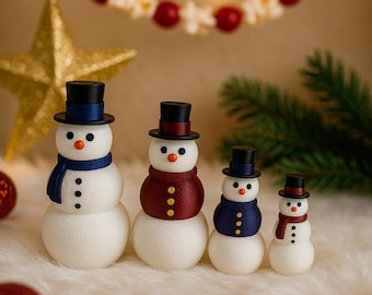 Conjunto familiar de muñecos de nieve impresos en 3D • Soltero, pareja, familia de 3 o 4 • Decoración navideña • Figuras de muñecos de nieve • Adorno de invierno • Exhibición festiva
