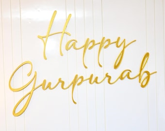 Letrero de Feliz Gurpurab / Decoración Sikh / Cumpleaños de Guru Nanak Dev Ji / Letrero de pared 3D / Disponible en dorado, blanco, rojo, verde, negro y beige