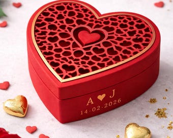 Caja de recuerdos personalizada con forma de corazón, iniciales y fecha / Regalo de San Valentín impreso en 3D