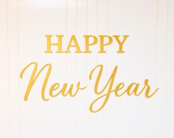 Letrero de pared 3D de Feliz Año Nuevo – Arte de pared personalizado, decoración festiva para las fiestas