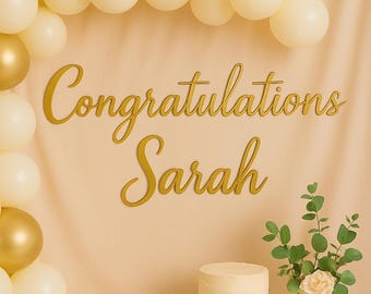 Letrero de pared de felicitación: decoración personalizada impresa en 3D para celebraciones como graduación, compromiso o nuevo trabajo.