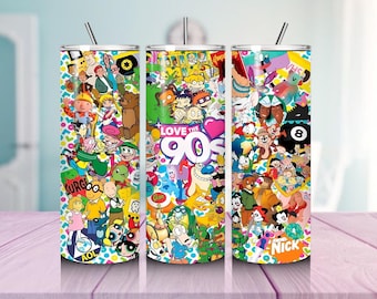 90s Cartoon Tumbler Wrap, Retro Nostalgia, 20oz Skinny Tumbler (Digital Download)