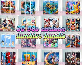 90s Cartoon Tumbler Designs | 20oz Skinny Sublimation Bundle (Digital Download)  | Cartoon Characters
