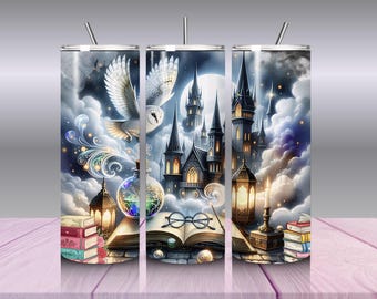 Wizard World Tumbler Wrap, Fantasy Castle, Wizard School Sublimation, Magic Design (PNG Digital Download)