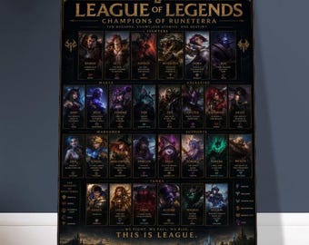 Póster de campeones de League of Legends / Arte mural de héroes de Runeterra / Decoración épica para sala de juegos en varios tamaños