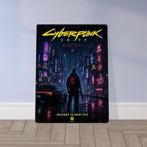 Plakat Cyberpunk 2077 Night City | Grafika ścienna Neon City | Dekoracja do gier science fiction | Plakat do pokoju gracza zdjęcie 1