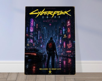 Póster de la Ciudad Nocturna de Cyberpunk 2077 / Arte mural de ciudad neón / Decoración de videojuegos de ciencia ficción / Póster para habitación de gamer