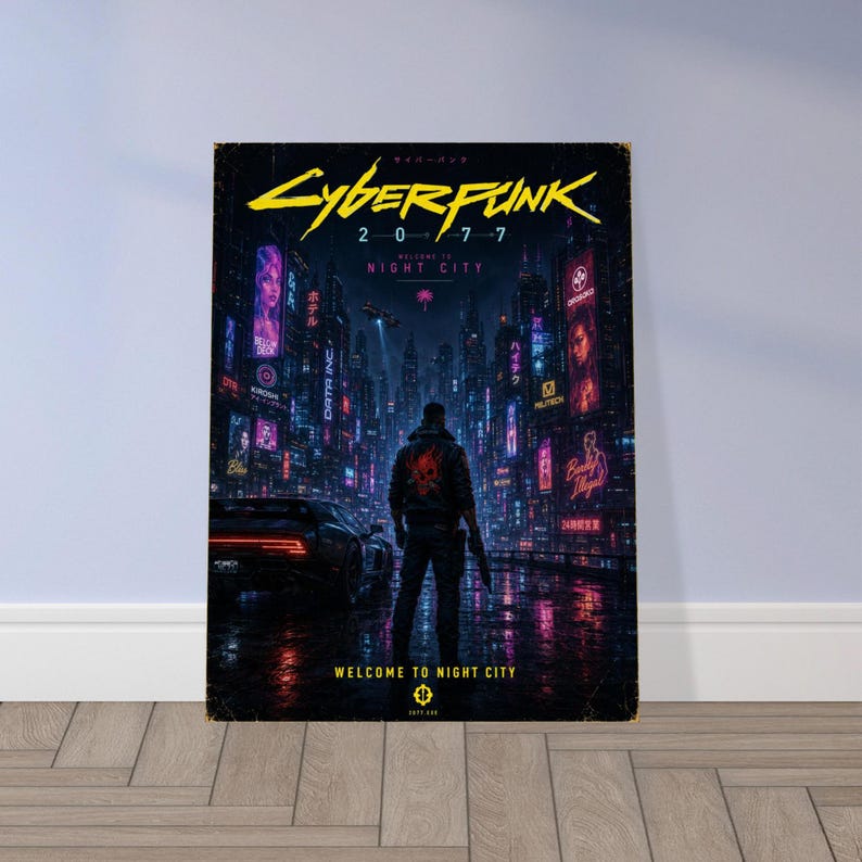 Plakat Cyberpunk 2077 Night City | Grafika ścienna Neon City | Dekoracja do gier science fiction | Plakat do pokoju gracza zdjęcie 1