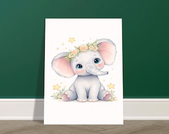 Arte de pared para habitación de bebé con elefante / Decoración de habitación de bebé con elefante / Guardería con bosque de acuarela