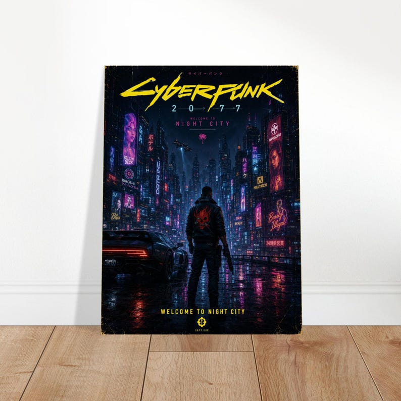 Plakat Cyberpunk 2077 Night City | Grafika ścienna Neon City | Dekoracja do gier science fiction | Plakat do pokoju gracza zdjęcie 7