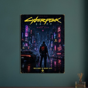 Plakat Cyberpunk 2077 Night City | Grafika ścienna Neon City | Dekoracja do gier science fiction | Plakat do pokoju gracza zdjęcie 8