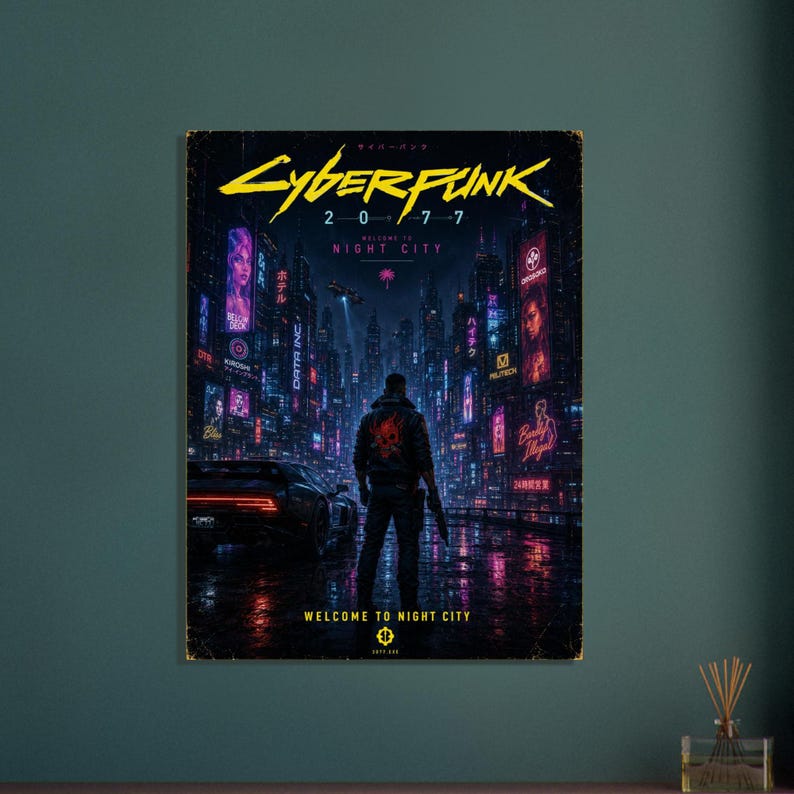 Plakat Cyberpunk 2077 Night City | Grafika ścienna Neon City | Dekoracja do gier science fiction | Plakat do pokoju gracza zdjęcie 8