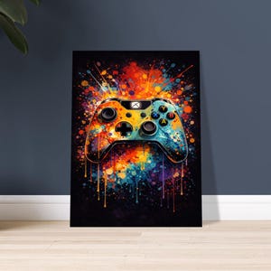 Vibrant Splatter Gaming Poster | Street Art Controller Wall Art | Dynamic Gamer Room Decor in Your Ideal Size