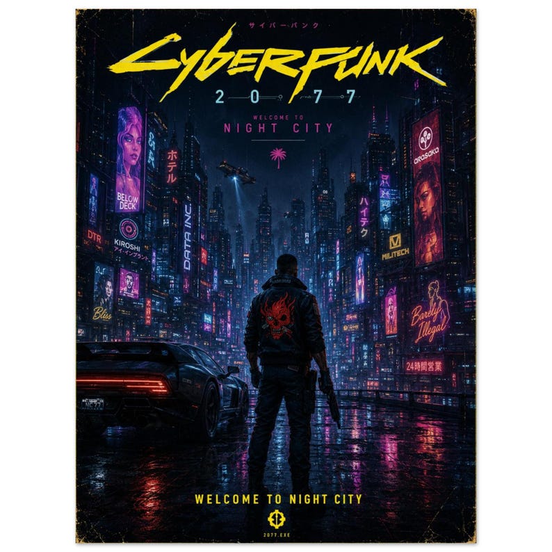 Plakat Cyberpunk 2077 Night City | Grafika ścienna Neon City | Dekoracja do gier science fiction | Plakat do pokoju gracza zdjęcie 10