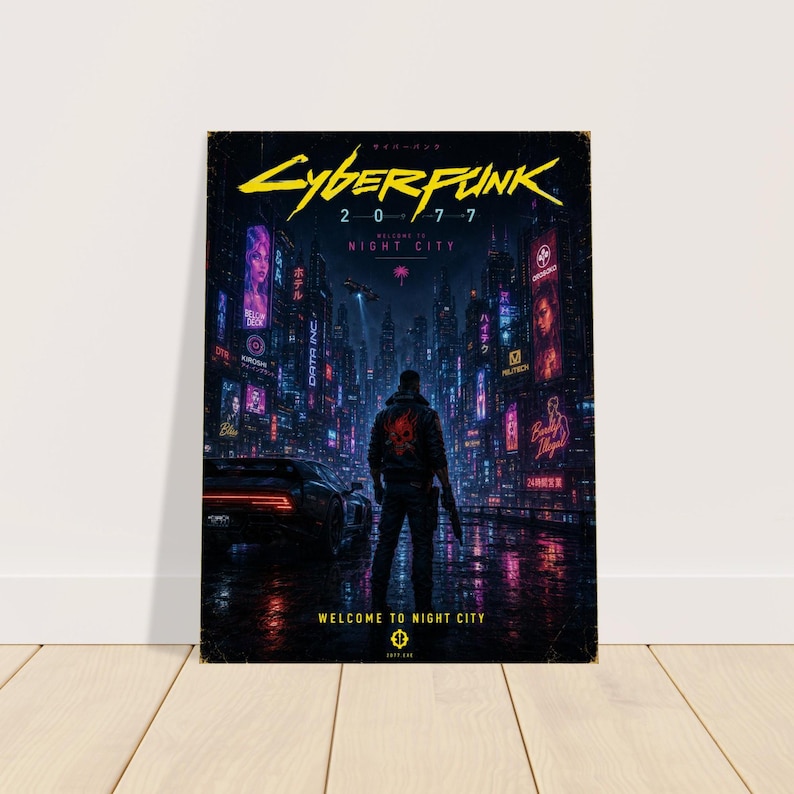 Plakat Cyberpunk 2077 Night City | Grafika ścienna Neon City | Dekoracja do gier science fiction | Plakat do pokoju gracza zdjęcie 6