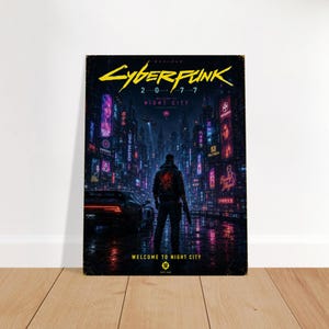 Plakat Cyberpunk 2077 Night City | Grafika ścienna Neon City | Dekoracja do gier science fiction | Plakat do pokoju gracza zdjęcie 5