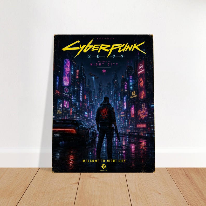 Plakat Cyberpunk 2077 Night City | Grafika ścienna Neon City | Dekoracja do gier science fiction | Plakat do pokoju gracza zdjęcie 5