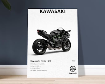 Plakat przedstawiający motocykl Kawasaki Ninja H2R z doładowaniem