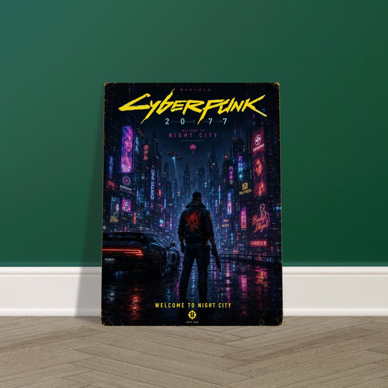 Plakat Cyberpunk 2077 Night City | Grafika ścienna Neon City | Dekoracja do gier science fiction | Plakat do pokoju gracza zdjęcie 2