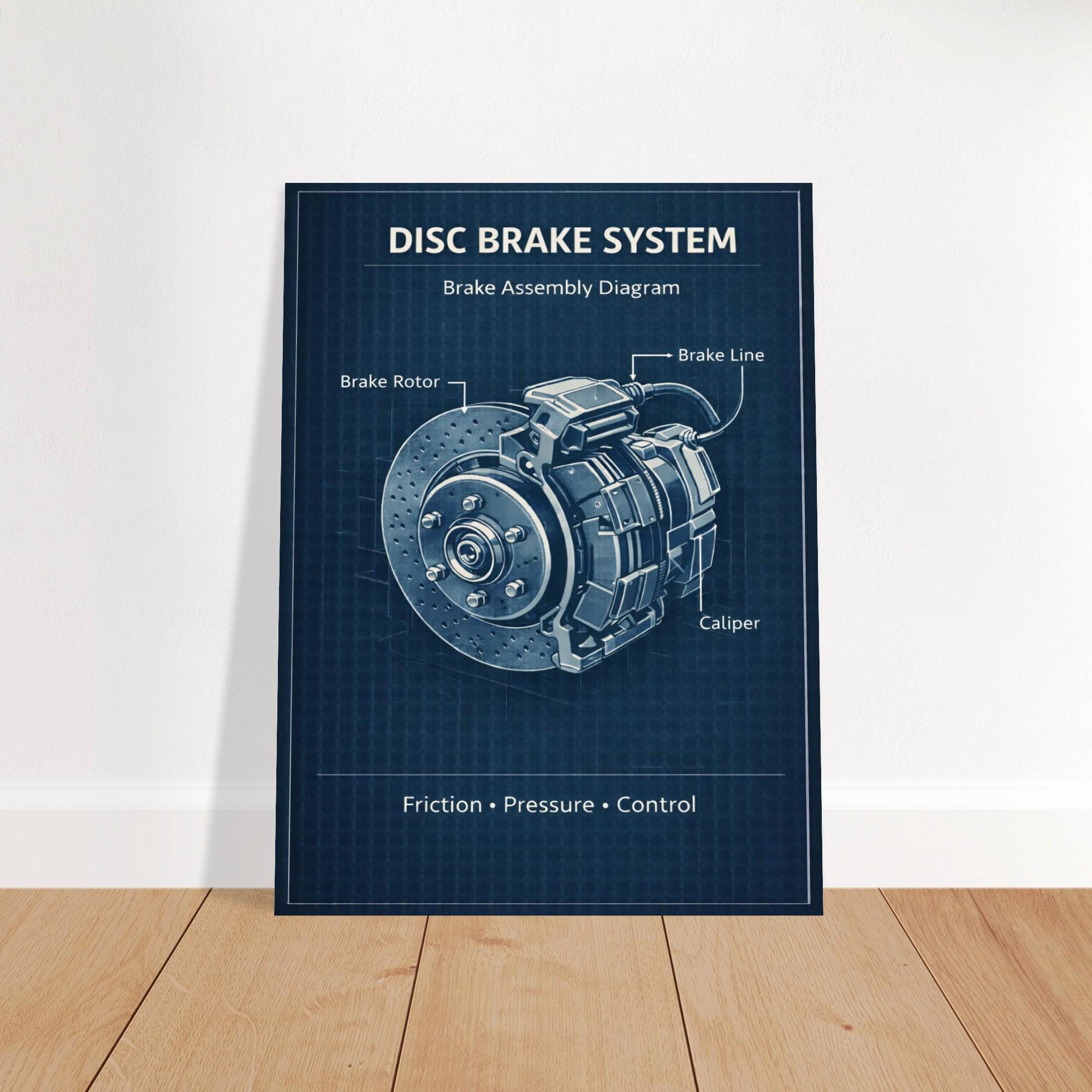 Disc Brake System Blueprint Poster – Mechanical Brake Assembly Wall Art ...