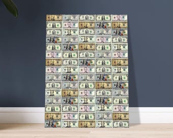 Póster con billetes de USD / Arte mural con dinero estadounidense / Póster con billetes de 1, 2, 5, 10, 20, 50 y 100 dólares / Decoración con collage de efectivo / Impresión de dinero de lujo
