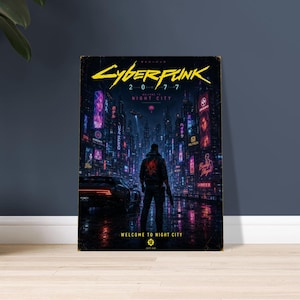 Plakat Cyberpunk 2077 Night City | Grafika ścienna Neon City | Dekoracja do gier science fiction | Plakat do pokoju gracza zdjęcie 4