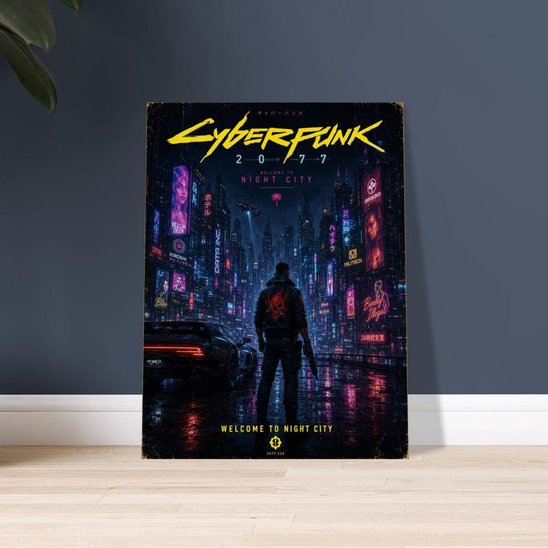 Plakat Cyberpunk 2077 Night City | Grafika ścienna Neon City | Dekoracja do gier science fiction | Plakat do pokoju gracza zdjęcie 4