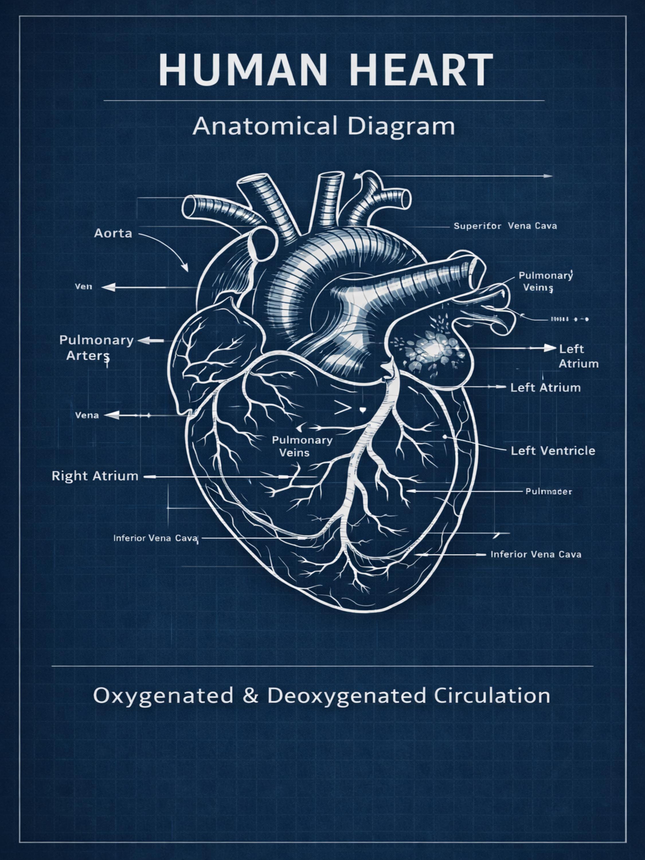 Human Heart Blueprint Poster – Anatomical Diagram Wall Art, Medical ...