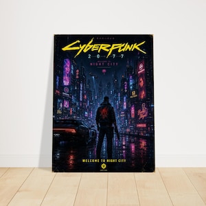 Plakat Cyberpunk 2077 Night City | Grafika ścienna Neon City | Dekoracja do gier science fiction | Plakat do pokoju gracza zdjęcie 3