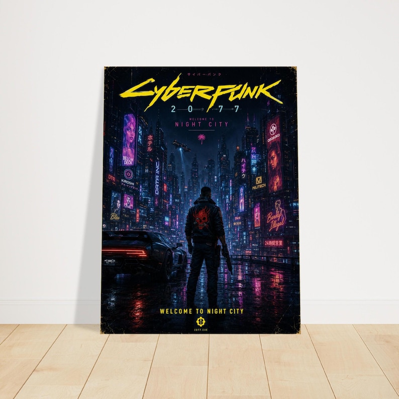 Plakat Cyberpunk 2077 Night City | Grafika ścienna Neon City | Dekoracja do gier science fiction | Plakat do pokoju gracza zdjęcie 3