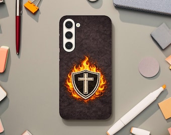 Funda con escudo cristiano para Samsung – Diseño de cruz de fe y llama / Funda protectora para Samsung / Funda religiosa