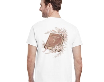 Camiseta bíblica con flores de cerezo: camisa cristiana minimalista con flores / Juan 3:16 en japonés