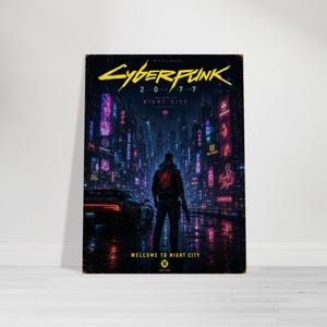 Plakat Cyberpunk 2077 Night City | Grafika ścienna Neon City | Dekoracja do gier science fiction | Plakat do pokoju gracza zdjęcie 9