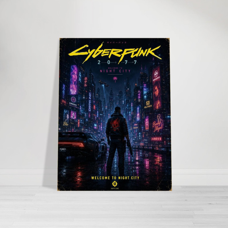 Plakat Cyberpunk 2077 Night City | Grafika ścienna Neon City | Dekoracja do gier science fiction | Plakat do pokoju gracza zdjęcie 9