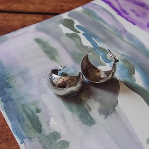 Vintage Sterling Silver Puff Hoops